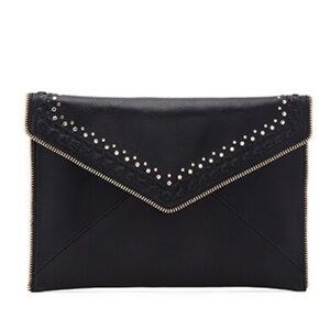 Rebecca Minkoff Black Leo Leather Zipper Envelope Clutch NWOT